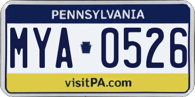 PA license plate MYA0526