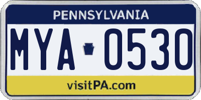 PA license plate MYA0530