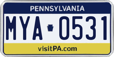 PA license plate MYA0531