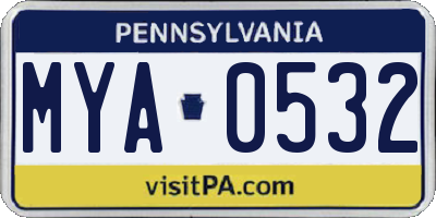 PA license plate MYA0532