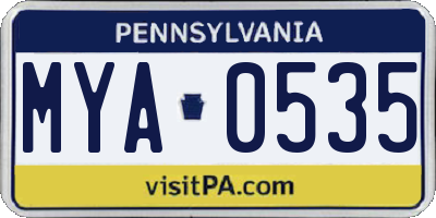 PA license plate MYA0535