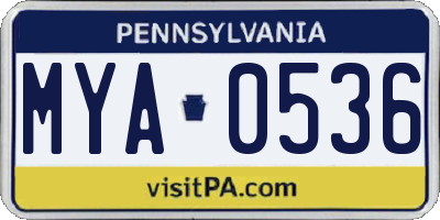 PA license plate MYA0536
