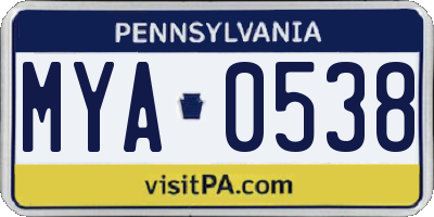 PA license plate MYA0538