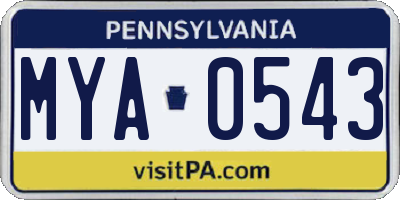 PA license plate MYA0543