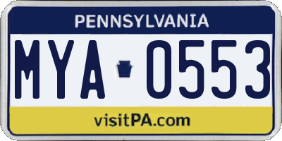 PA license plate MYA0553