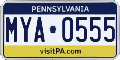 PA license plate MYA0555