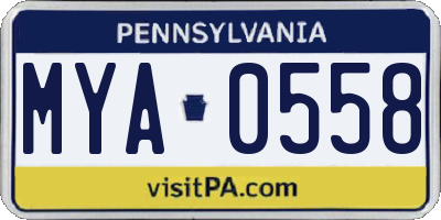 PA license plate MYA0558