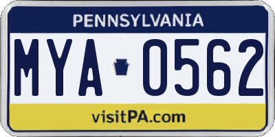 PA license plate MYA0562