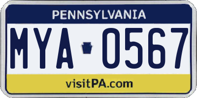 PA license plate MYA0567