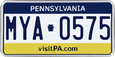 PA license plate MYA0575