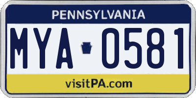 PA license plate MYA0581