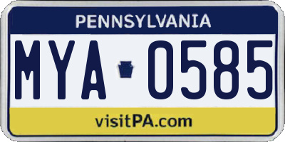 PA license plate MYA0585