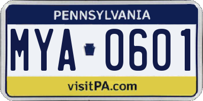 PA license plate MYA0601