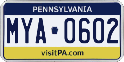 PA license plate MYA0602
