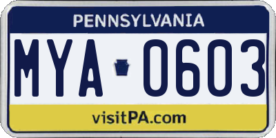 PA license plate MYA0603