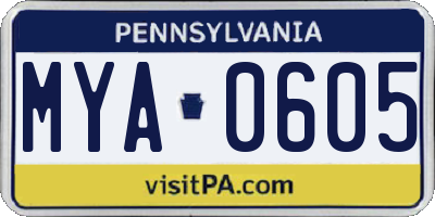 PA license plate MYA0605