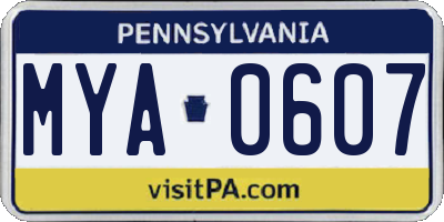 PA license plate MYA0607