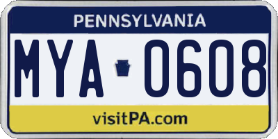 PA license plate MYA0608