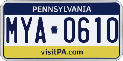 PA license plate MYA0610