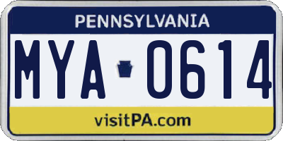 PA license plate MYA0614