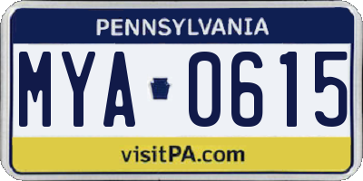 PA license plate MYA0615