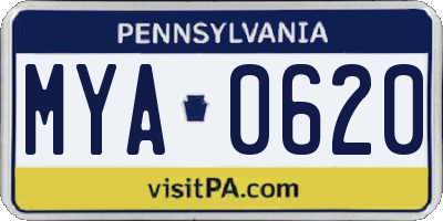 PA license plate MYA0620