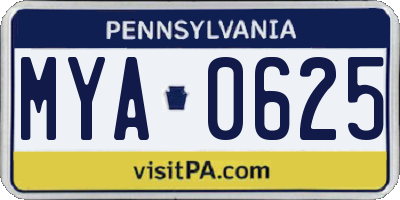 PA license plate MYA0625
