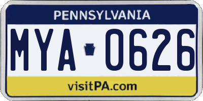PA license plate MYA0626