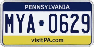 PA license plate MYA0629