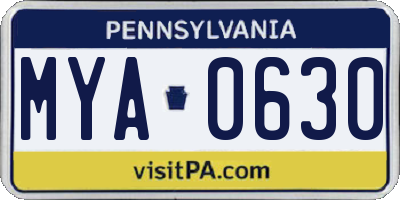 PA license plate MYA0630