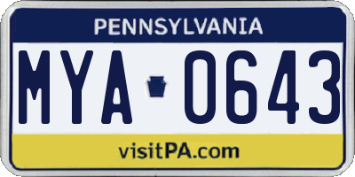 PA license plate MYA0643