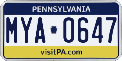 PA license plate MYA0647