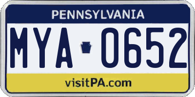 PA license plate MYA0652