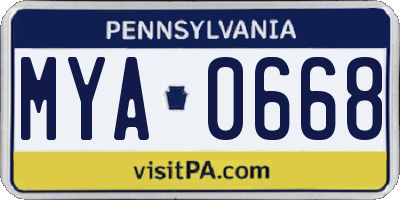 PA license plate MYA0668