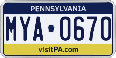 PA license plate MYA0670