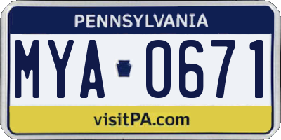 PA license plate MYA0671