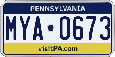 PA license plate MYA0673