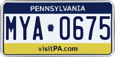 PA license plate MYA0675