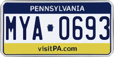 PA license plate MYA0693