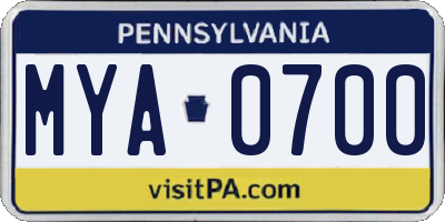 PA license plate MYA0700