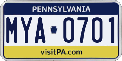 PA license plate MYA0701
