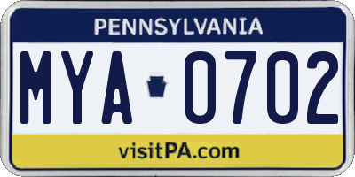 PA license plate MYA0702