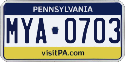 PA license plate MYA0703