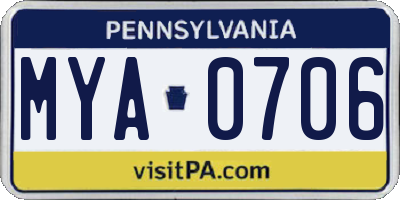 PA license plate MYA0706