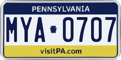 PA license plate MYA0707