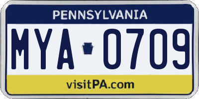 PA license plate MYA0709