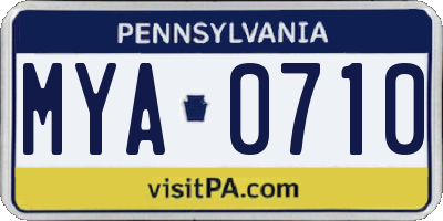 PA license plate MYA0710