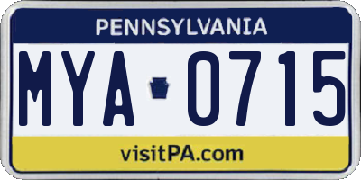 PA license plate MYA0715