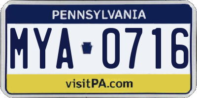 PA license plate MYA0716