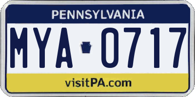 PA license plate MYA0717